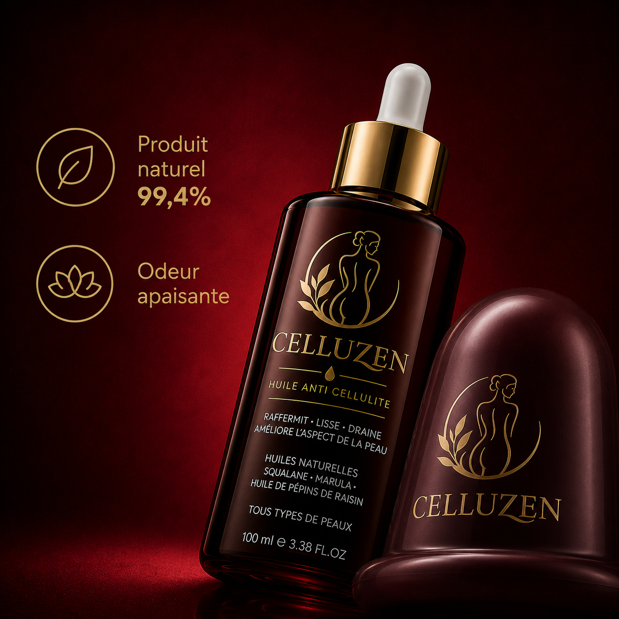 Huile CELLUZEN : produit naturel 99,4 %, odeur apaisante