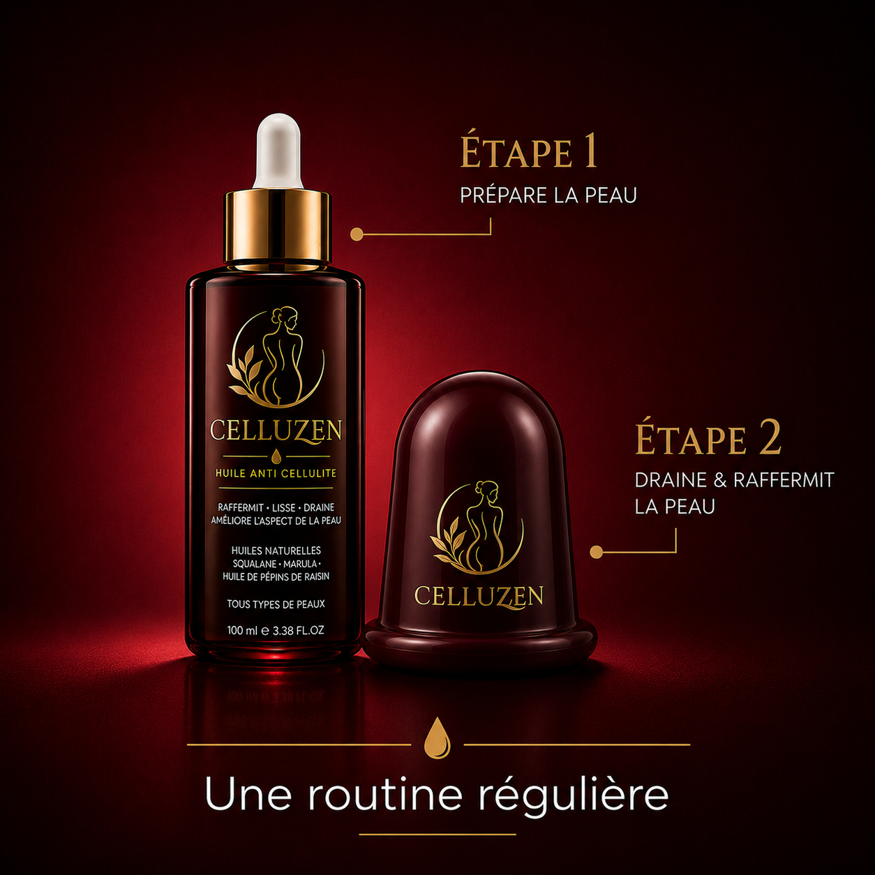 Étape 1 prépare la peau, étape 2 draine et raffermit