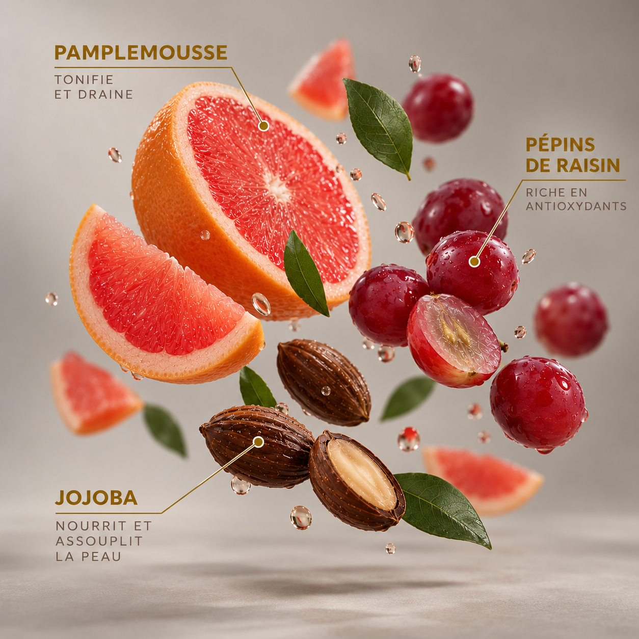 Pamplemousse, pépins de raisin et jojoba : les actifs de l'huile