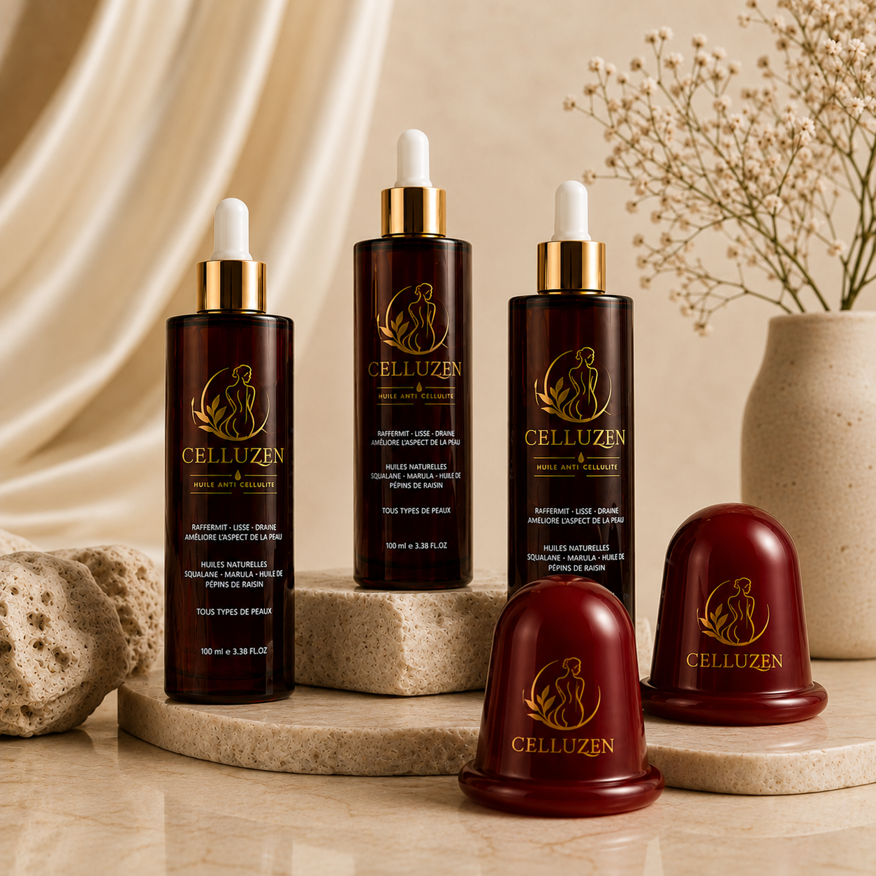 Coffret Génèse CELLUZEN : 3 huiles + 2 ventouses